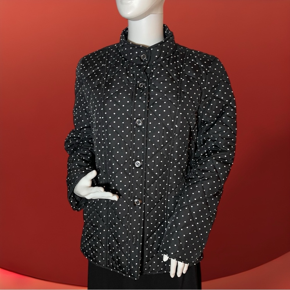 NWT CHICO’S $139 Black Polka-Dot Mandarin Collar Quilted Jacket 2 (Large 12/14)